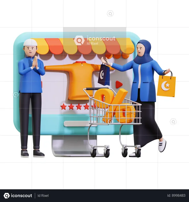 Casal fazendo compras no Ramadã  3D Illustration