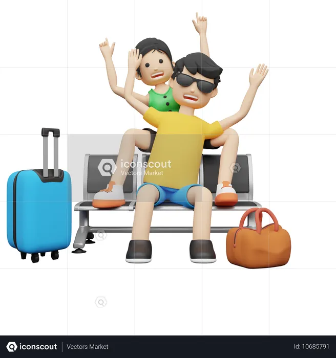 Casal indo em viagem em família  3D Illustration