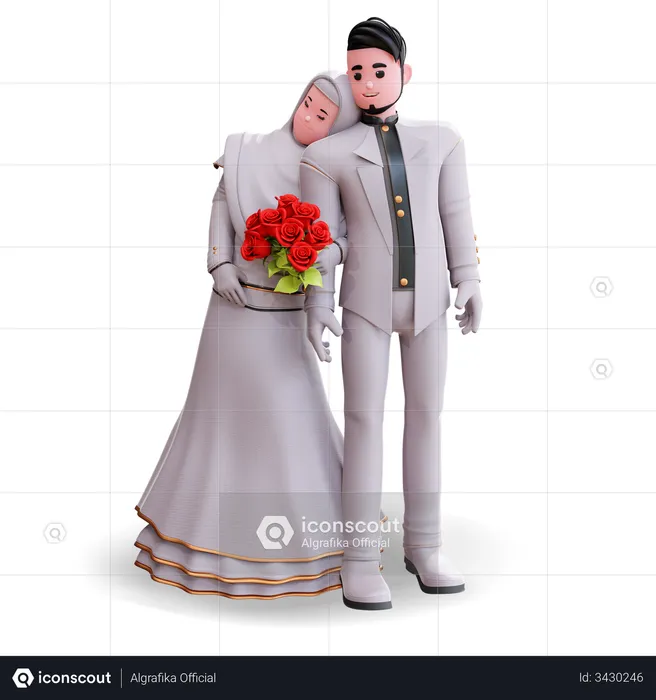 Casal segurando buquê de flores  3D Illustration