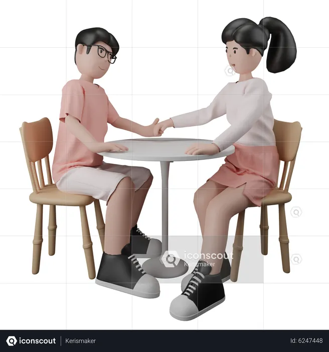 Casal tendo jantar romântico  3D Illustration