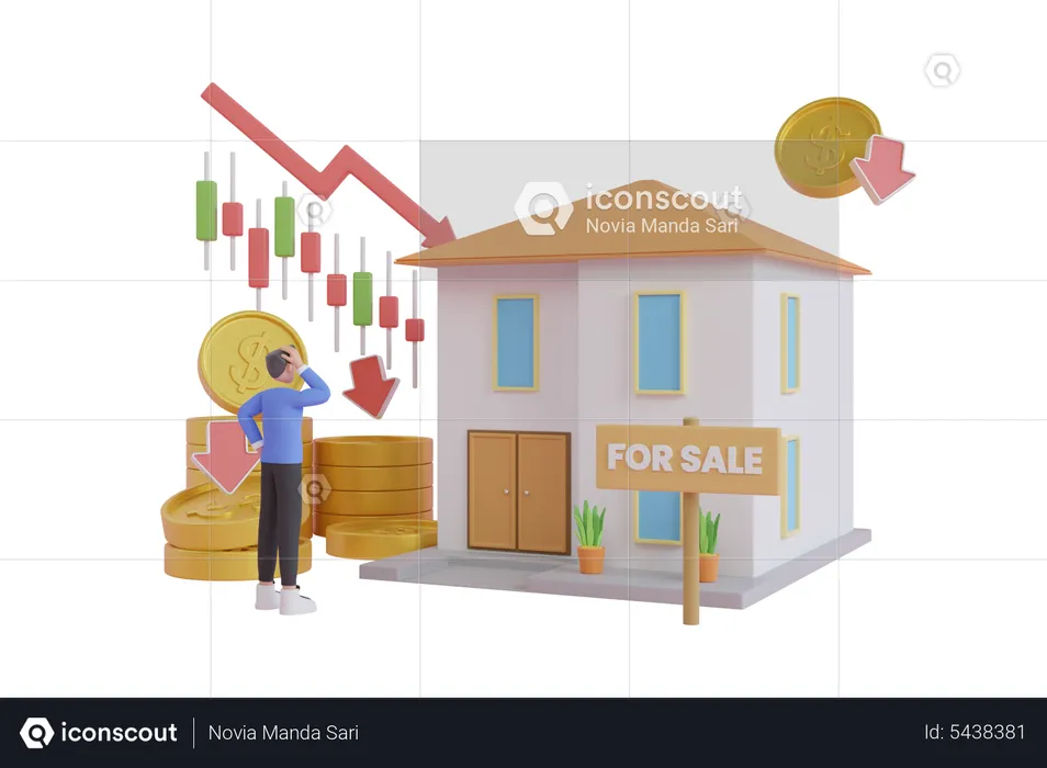 Casas a la venta por la recesión económica  3D Illustration