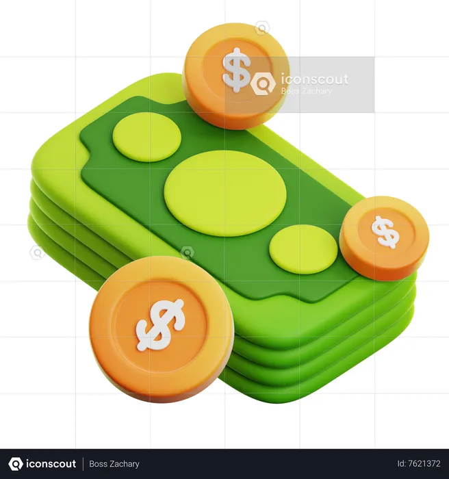 Cash Money & Dollar Coin  3D Icon