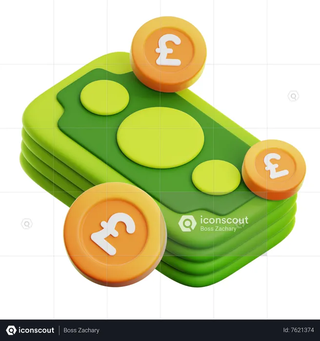 Cash Money & Pound Coin  3D Icon
