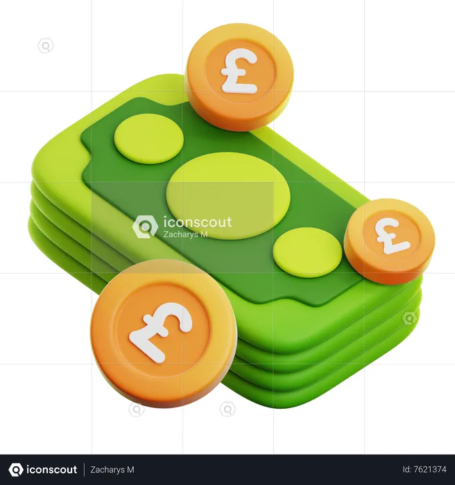 Cash Money & Pound Coin  3D Icon