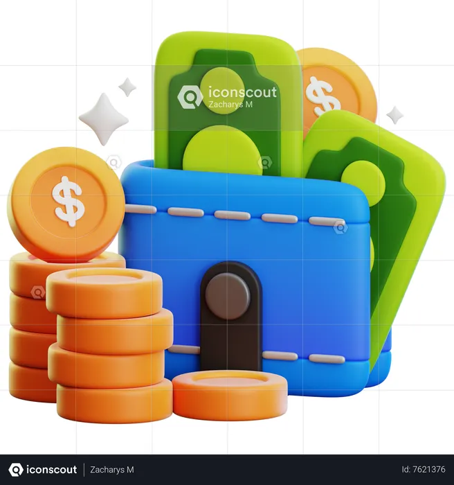 CASH WALLET AND DOLLAR COIN  3D Icon