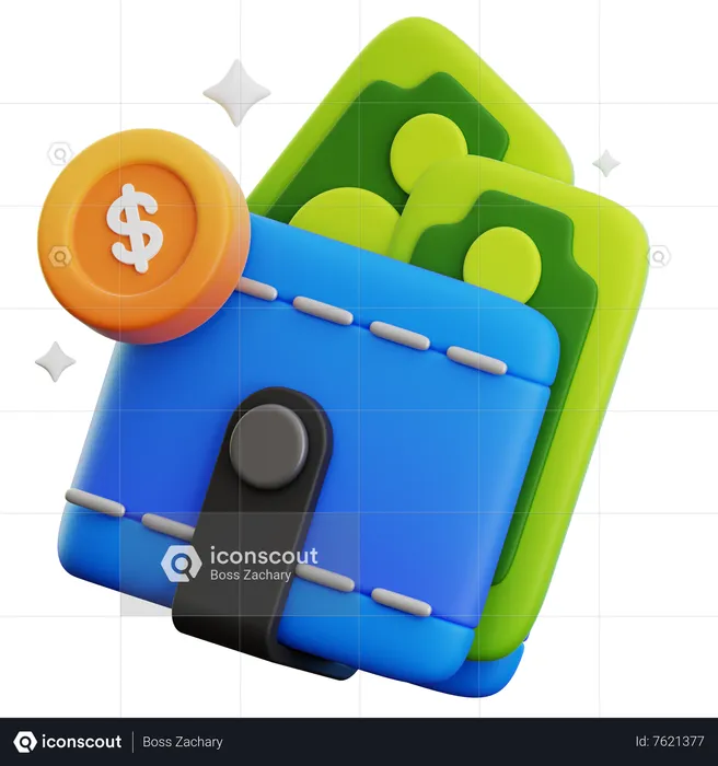 Cash Wallet & Dollar Coin  3D Icon