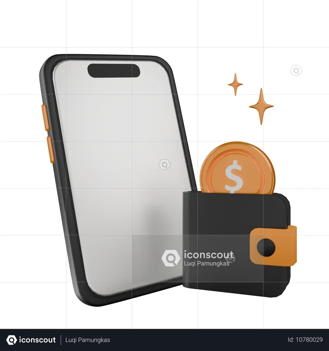 Cash Wallet On Smartphone  3D Icon