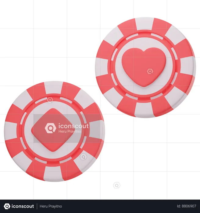 Casino Chip Diamond and Heart  3D Icon