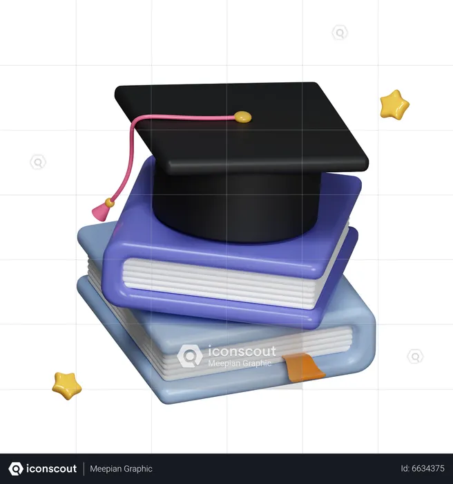 Casquette de graduation sur la pile de livres  3D Icon