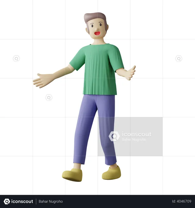 Casual boy welcome pose  3D Illustration