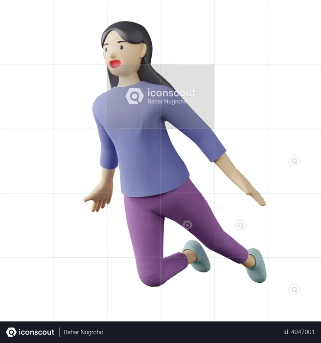 Casual female flying pose  3D Illustration
