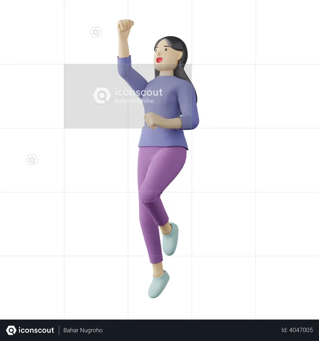 Casual female jump pose  3D Illustration