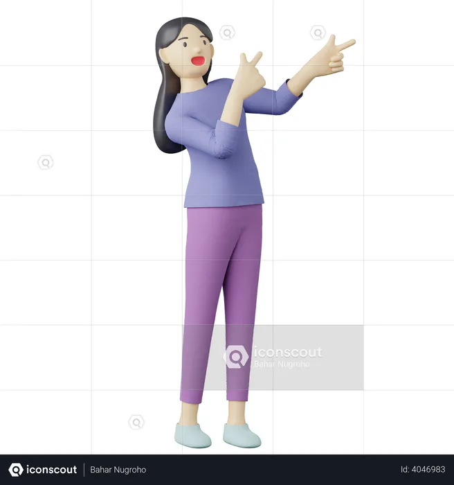 Casual female pointing to the right pose  3D Illustration