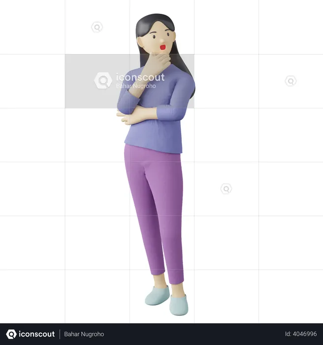 Casual female thinking pose  3D Illustration
