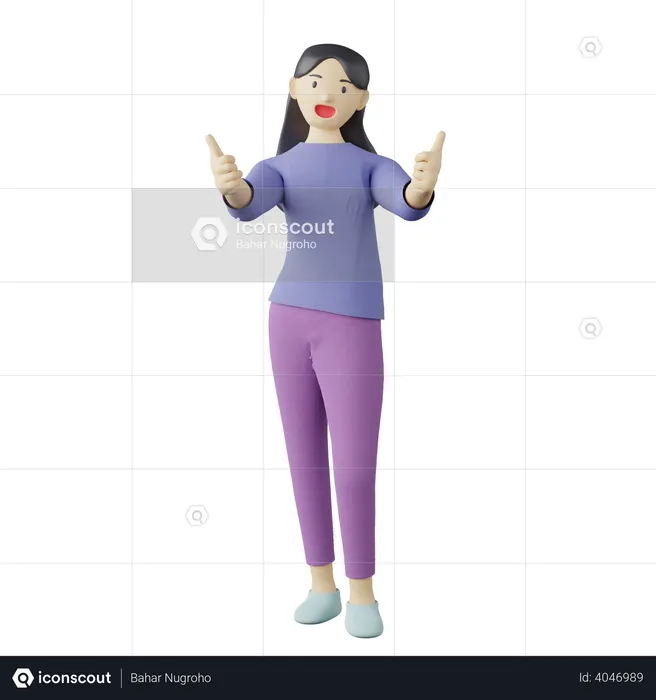 Casual female two thumbs up pose  3D Illustration