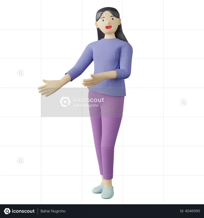 Casual female welcoming out pose  3D Illustration