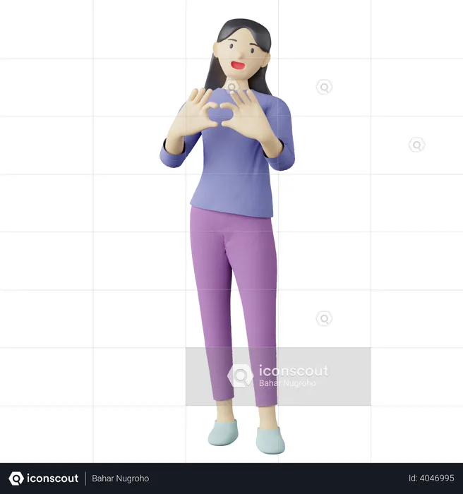 Casual girl heart gesture  3D Illustration