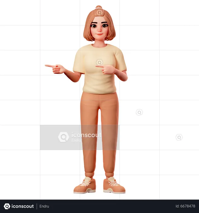 Casual Girl Pointing to Left side using both hand  3D Illustration