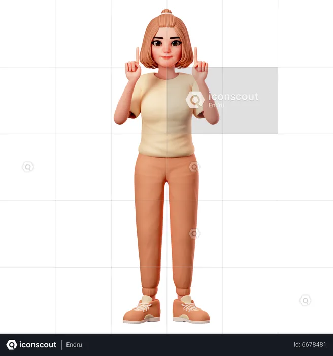 Casual Girl Pointing to Top side using both hand  3D Illustration