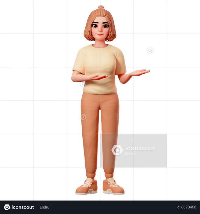 Casual Girl Presenting at Right Side using Both Hand  3D Illustration