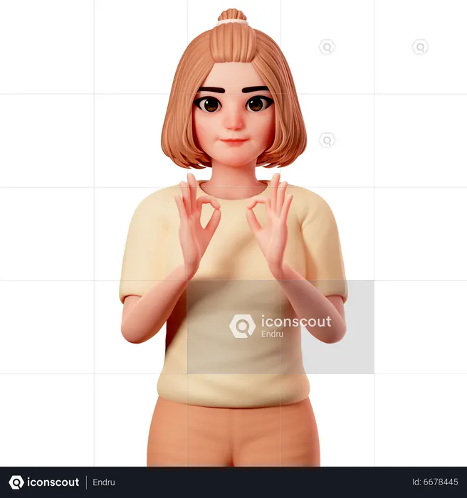 Casual Girl Showing OK gesture using Both Hand  3D Illustration