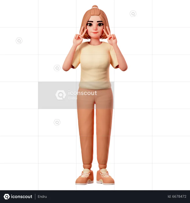 Casual Girl Showing Peace Gesture using both Hand  3D Illustration