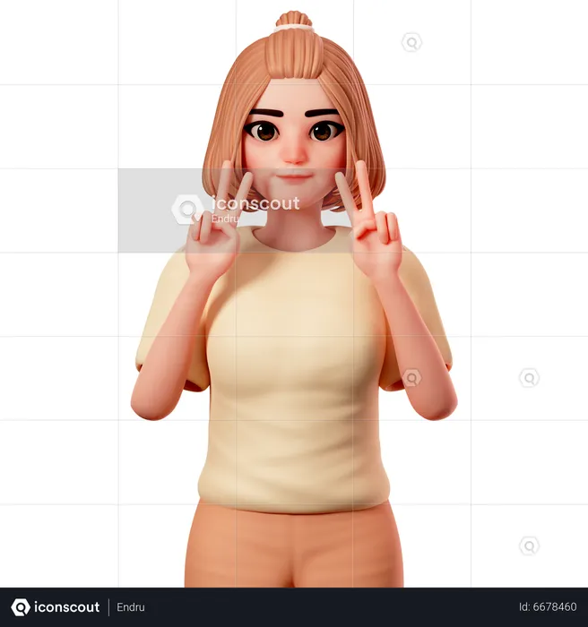 Casual Girl Showing Peace Gesture using Both Hand  3D Illustration