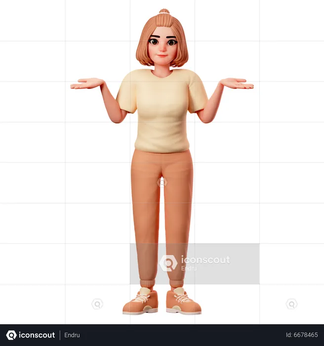 Casual Girl Showing Shrug Pose  3D Illustration