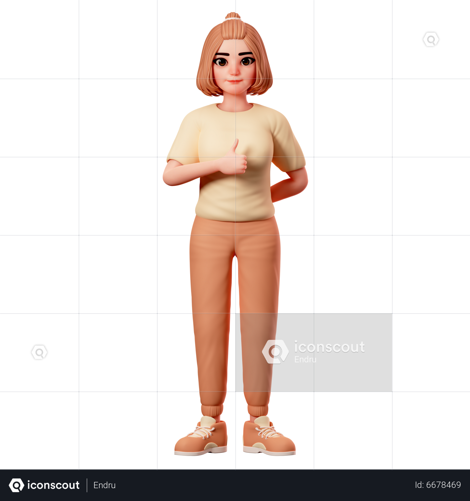 Casual Girl Showing Thumbs up Pose using Left Hand 3D Illustration download  in PNG, OBJ or Blend format