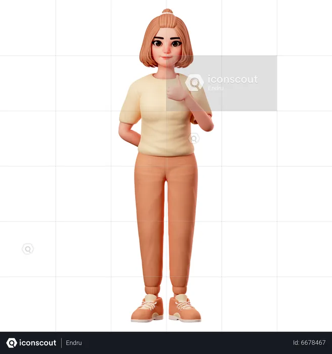 Casual Girl Showing Thumbs up Pose using Right Hand  3D Illustration