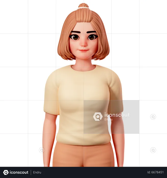 Casual Girl with Standing Gesture  3D Illustration