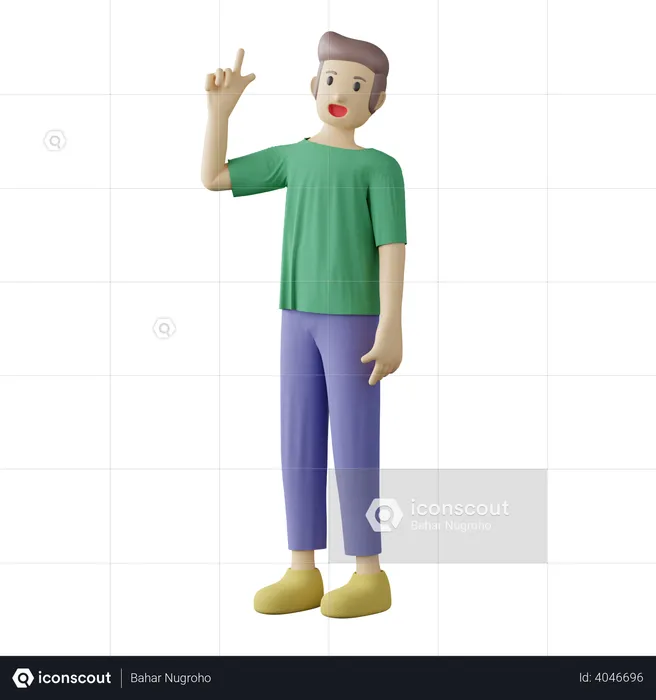 Casual man pointing up pose  3D Illustration