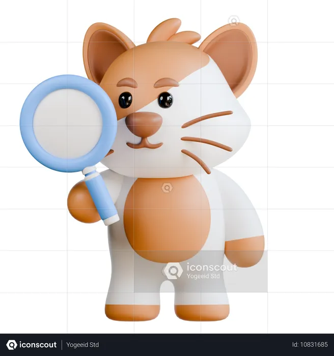 Cat bring Magnifying Glass  3D Illustration