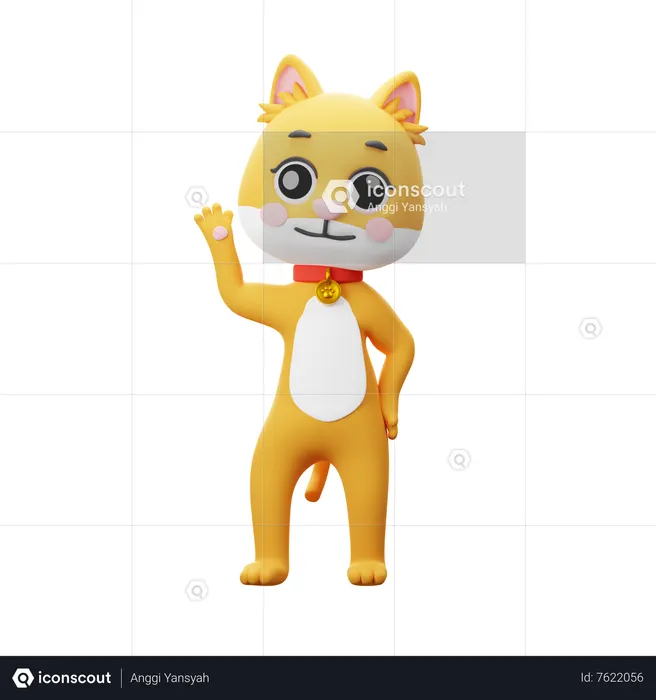 Cat Character Greeting  3D Illustration