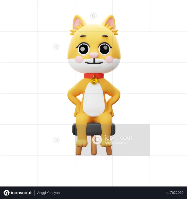 Cat Character Sitting  3D Illustration