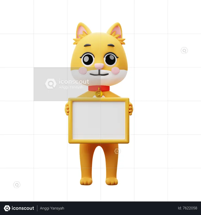 Cat Holding Board  3D Illustration