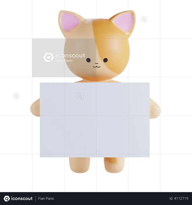 Cat Holding Placard  3D Illustration
