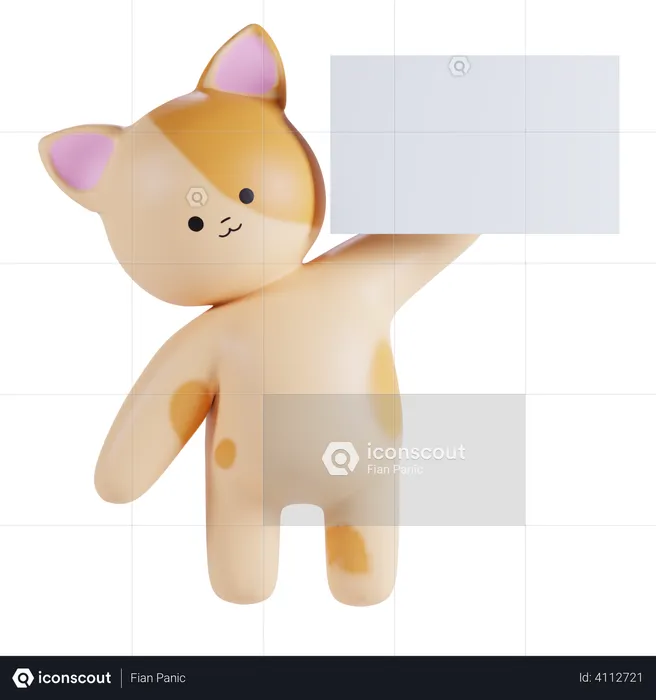 Cat Holding Placard  3D Illustration
