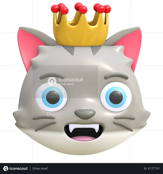Cat wearing crown Emoji 3D Illustration