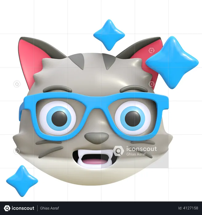 Cat wearing funny glasses Emoji 3D Illustration