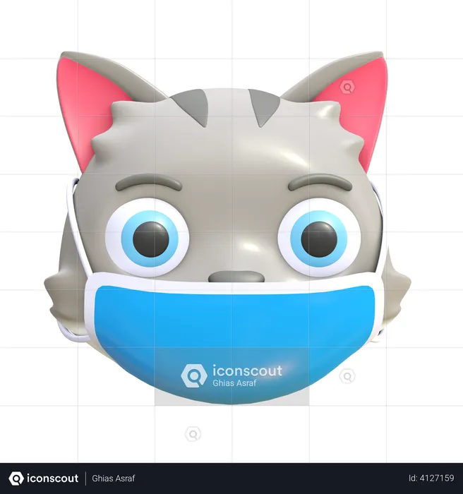 Cat wearing mask Emoji 3D Illustration