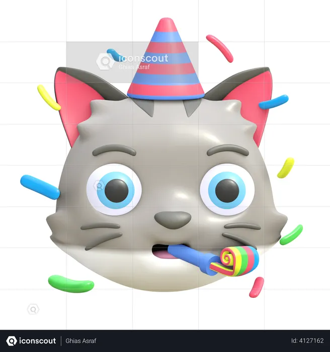 Cat wearing party hat Emoji 3D Illustration