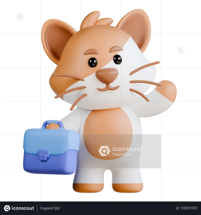 Cat with Briefcase  3D Illustration