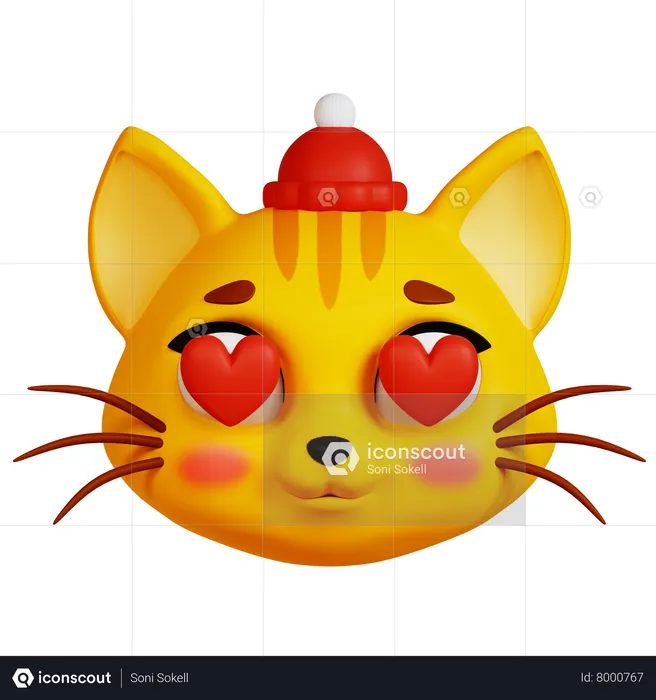 Cat with Heart Eyes and Red Hat Emoji 3D Icon