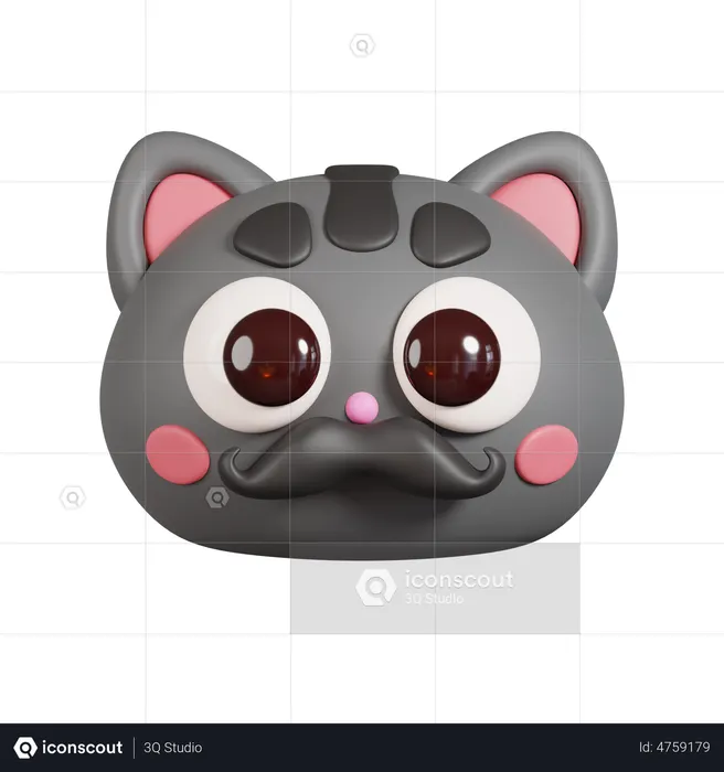 Cat With Mustache Emoji 3D Icon