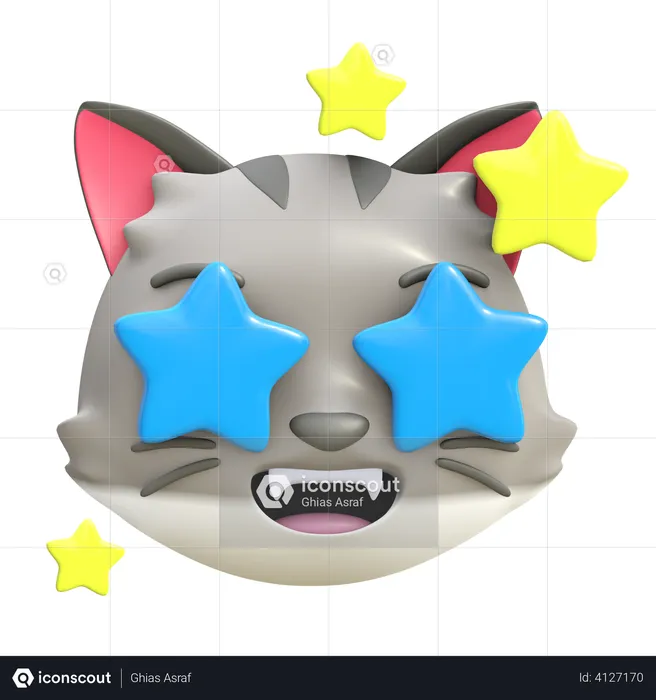 Cat with star in eye Emoji 3D Illustration