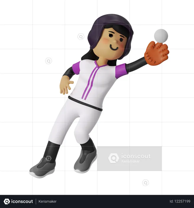 Catch Ball Baseballspieler Mädchen  3D Icon