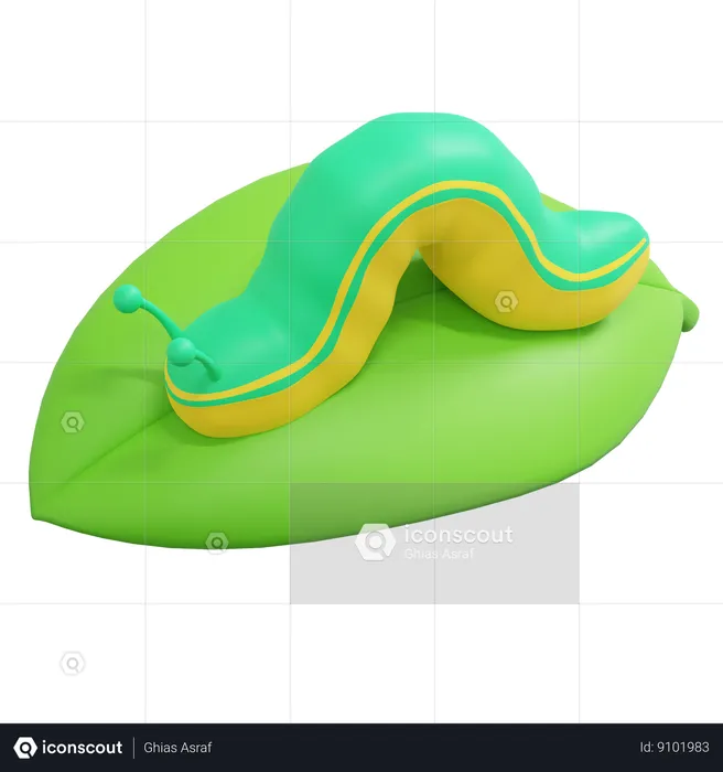 Caterpillar On Leaves  3D Icon