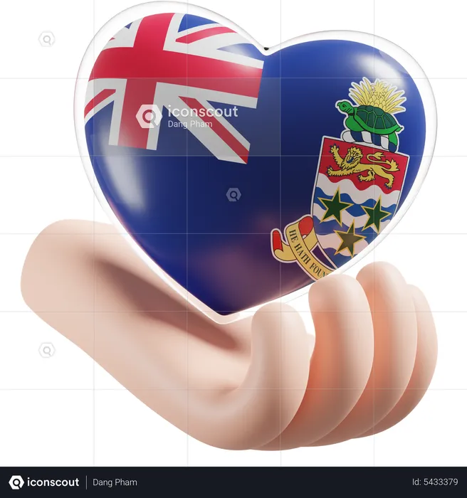 Cayman Islands Flag Heart Hand Care Flag 3D Icon