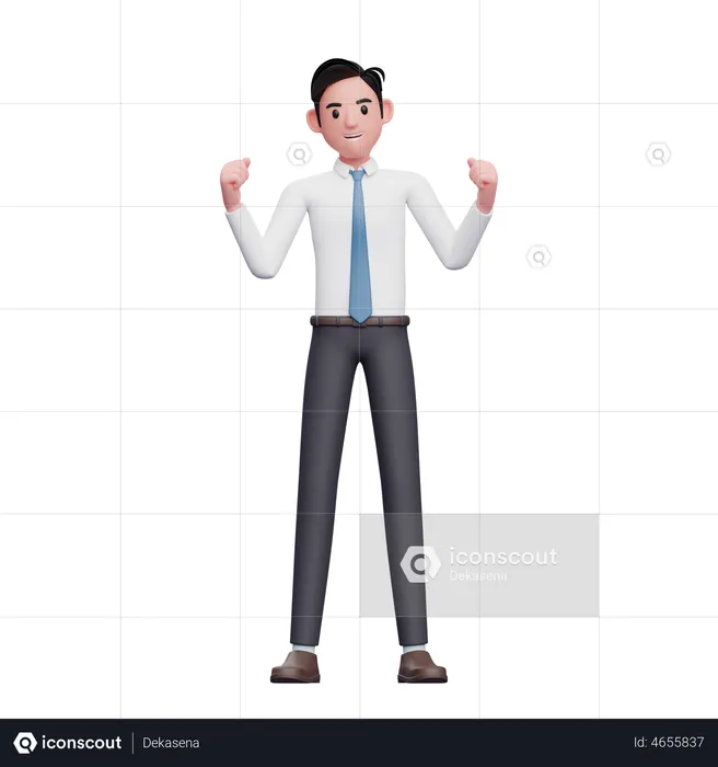 Celebração do empresário vestindo camisa longa e gravata azul  3D Illustration
